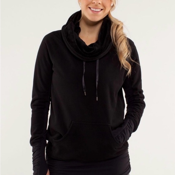 Lululemon Women’s Don’t Hurry Be Happy Fleece Cowl Neck Hoodie Black Size 6 - Picture 2 of 13